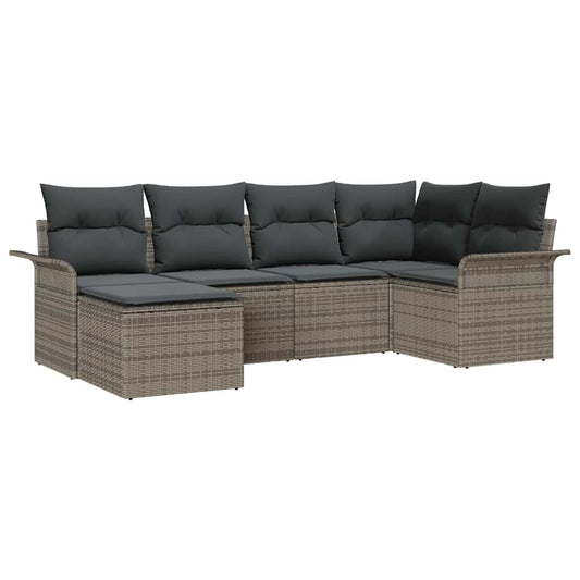 Garten-Sofa-Set mit Kissen 6 pcs Grau Poly Rattan