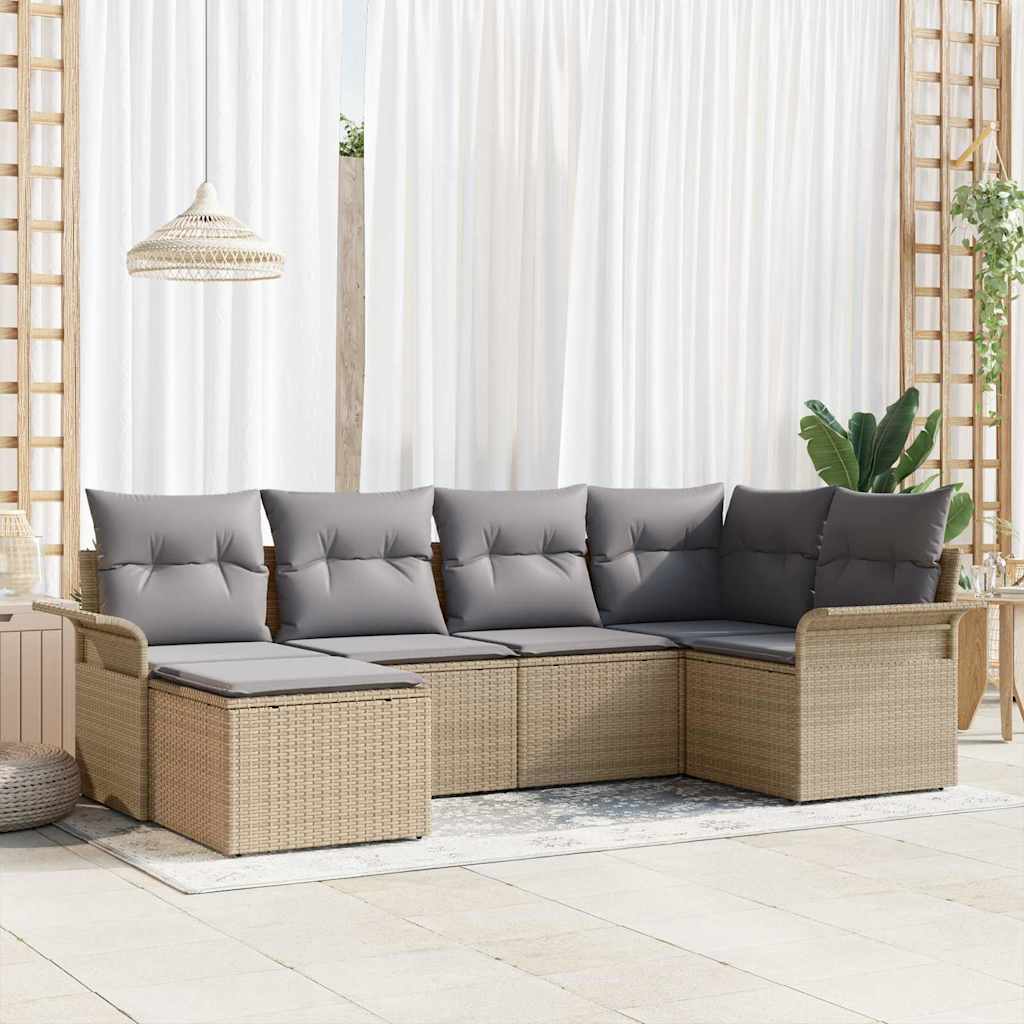 Garten-Sofa-Set mit Kissen 6 pcs Beige Poly Rattan