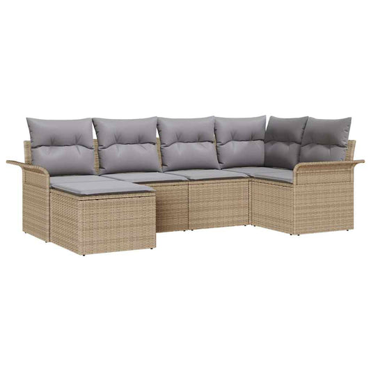Garten-Sofa-Set mit Kissen 6 pcs Beige Poly Rattan