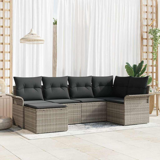 Garten-Sofa-Set mit Kissen 6 pcs Hellgrau Poly Rattan