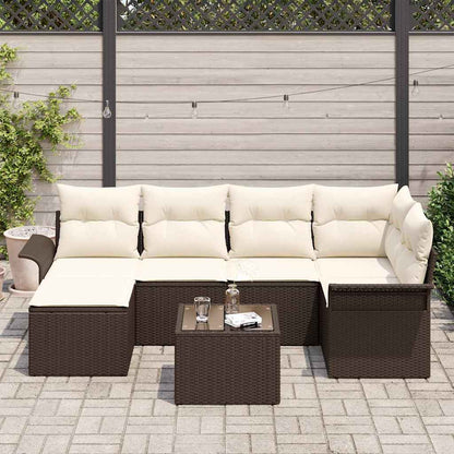 Garten-Sofa-Set mit Kissen 7 pcs Braun Poly Rattan