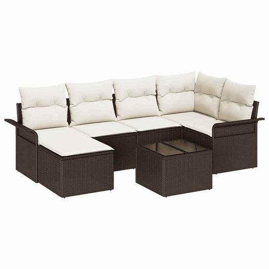 Garten-Sofa-Set mit Kissen 7 pcs Braun Poly Rattan