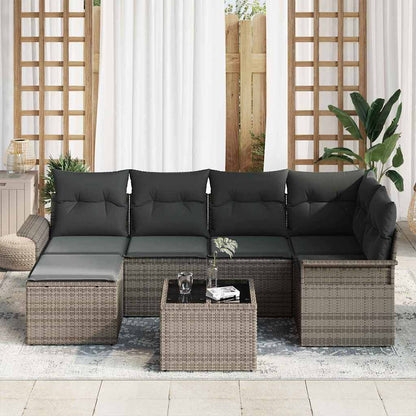 Garten-Sofa-Set mit Kissen 7 pcs Grau Poly Rattan