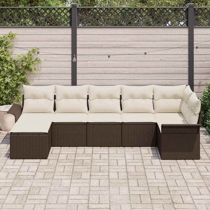 Garten-Sofa-Set mit Kissen 7 pcs Braun Poly Rattan