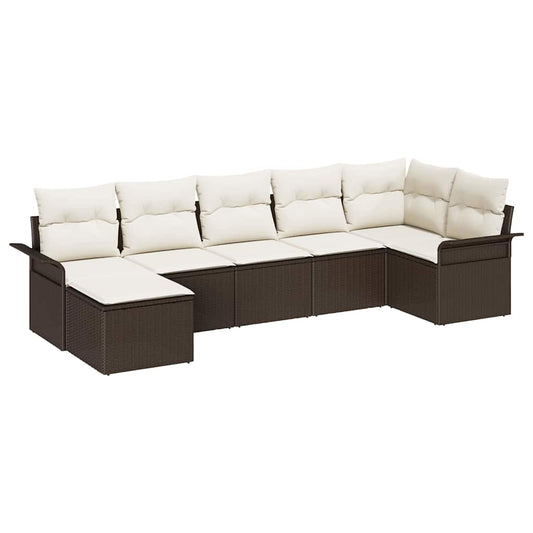 Garten-Sofa-Set mit Kissen 7 pcs Braun Poly Rattan