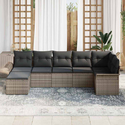 Garten-Sofa-Set mit Kissen 7 pcs Grau Poly Rattan