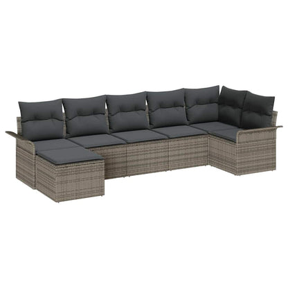 Garten-Sofa-Set mit Kissen 7 pcs Grau Poly Rattan