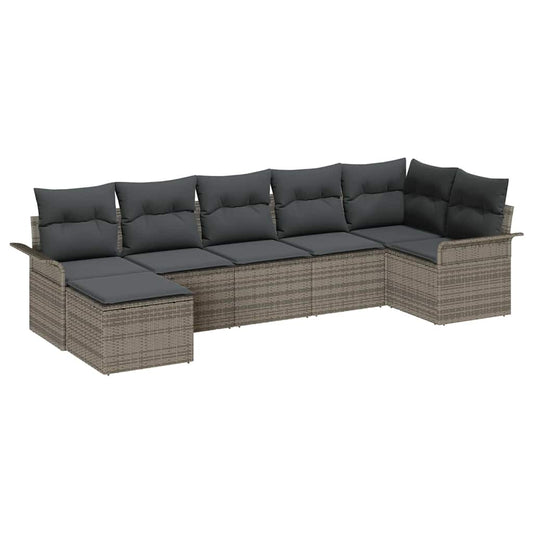 Garten-Sofa-Set mit Kissen 7 pcs Grau Poly Rattan