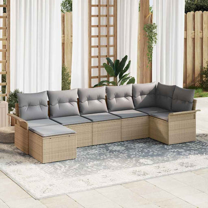 Garten-Sofa-Set mit Kissen 7 pcs Beige Poly Rattan