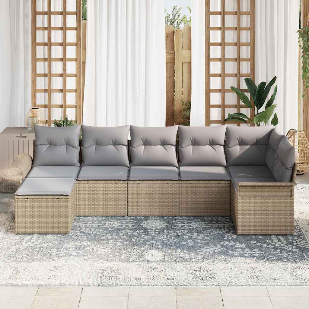 Garten-Sofa-Set mit Kissen 7 pcs Beige Poly Rattan