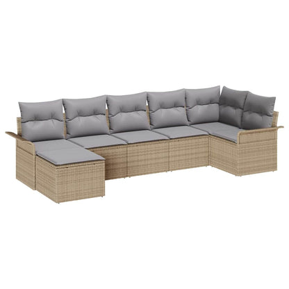 Garten-Sofa-Set mit Kissen 7 pcs Beige Poly Rattan