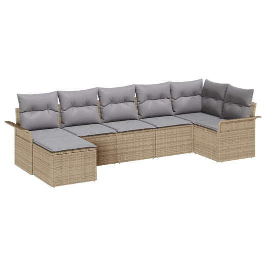 Garten-Sofa-Set mit Kissen 7 pcs Beige Poly Rattan