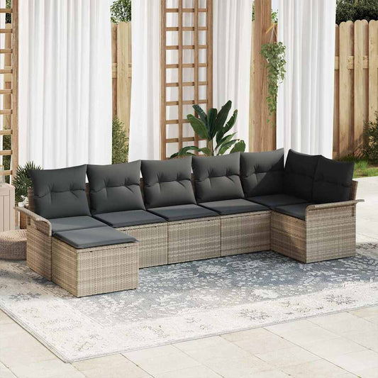 Garten-Sofa-Set mit Kissen 7 pcs Hellgrau Poly Rattan