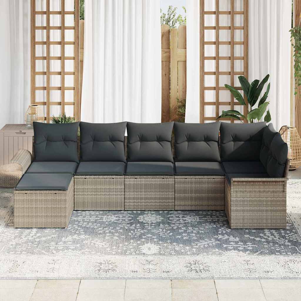 Garten-Sofa-Set mit Kissen 7 pcs Hellgrau Poly Rattan
