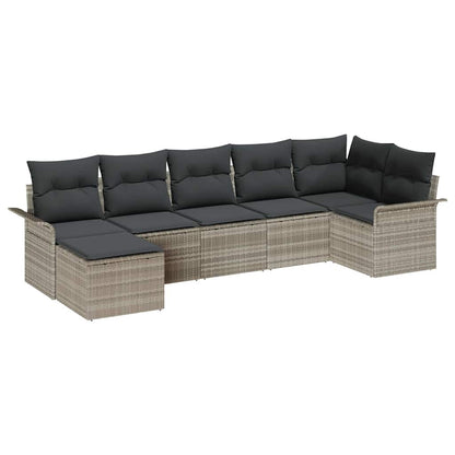 Garten-Sofa-Set mit Kissen 7 pcs Hellgrau Poly Rattan