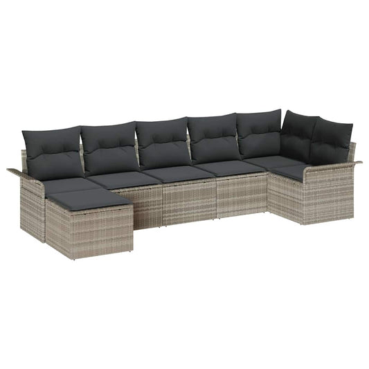 Garten-Sofa-Set mit Kissen 7 pcs Hellgrau Poly Rattan
