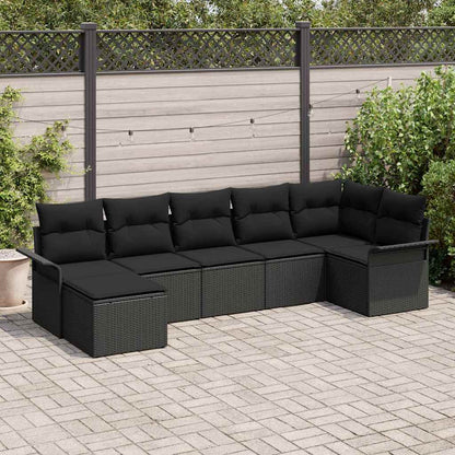 Garten-Sofa-Set mit Kissen 7 pcs Schwarz Poly Rattan