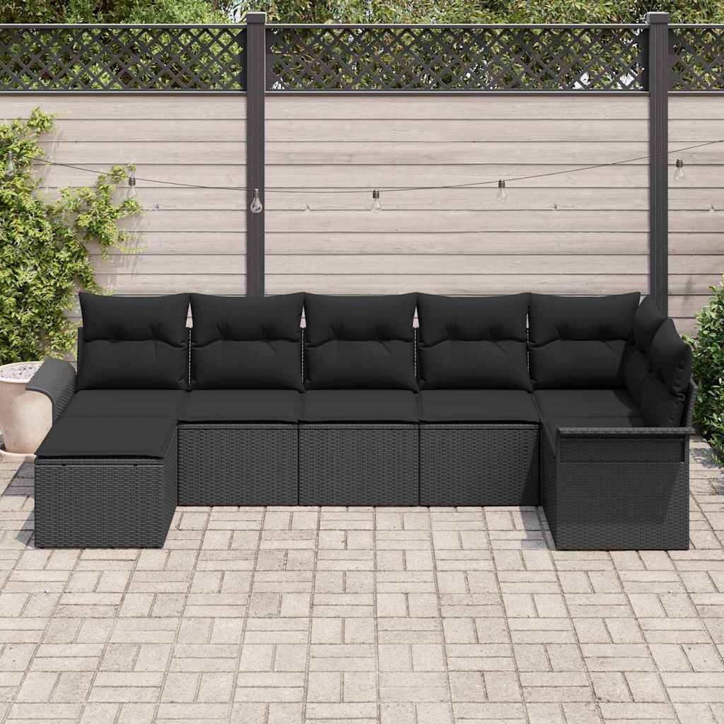 Garten-Sofa-Set mit Kissen 7 pcs Schwarz Poly Rattan