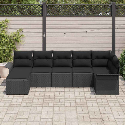 Garten-Sofa-Set mit Kissen 7 pcs Schwarz Poly Rattan
