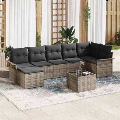 Garten-Sofa-Set mit Kissen 8 pcs Grau Poly Rattan