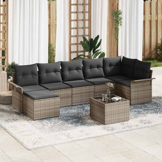 Garten-Sofa-Set mit Kissen 8 pcs Grau Poly Rattan