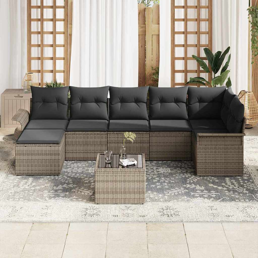 Garten-Sofa-Set mit Kissen 8 pcs Grau Poly Rattan