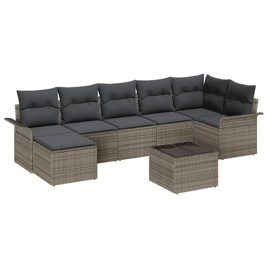 Garten-Sofa-Set mit Kissen 8 pcs Grau Poly Rattan