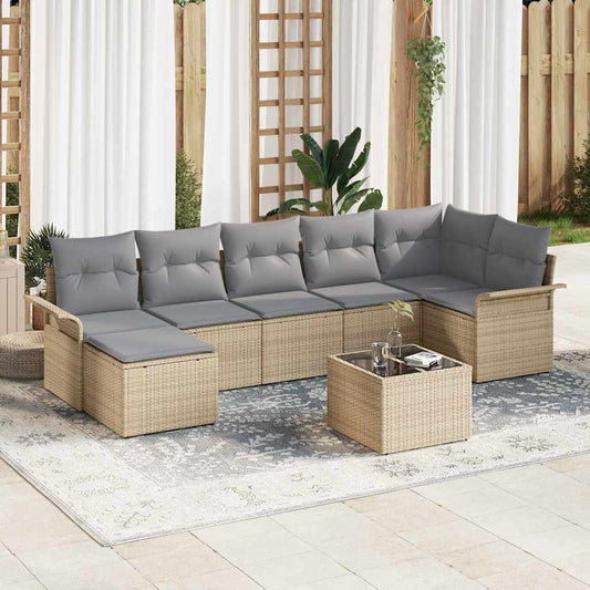 Garten-Sofa-Set mit Kissen 8 pcs Beige Poly Rattan