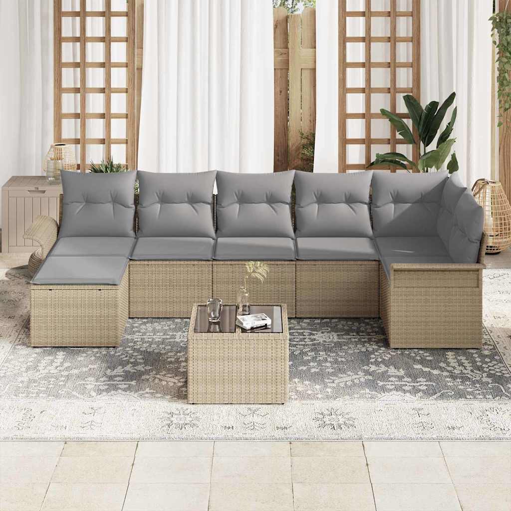 Garten-Sofa-Set mit Kissen 8 pcs Beige Poly Rattan