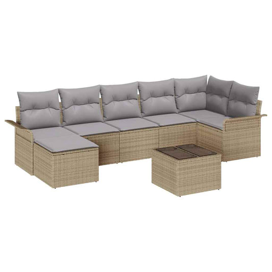 Garten-Sofa-Set mit Kissen 8 pcs Beige Poly Rattan