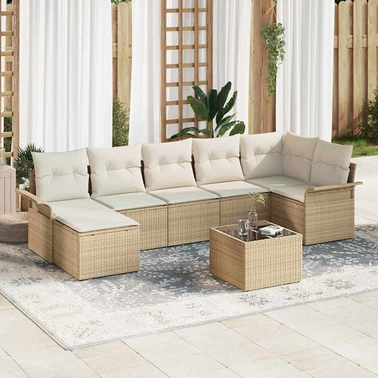 Garten-Sofa-Set mit Kissen 8 pcs Beige Poly Rattan