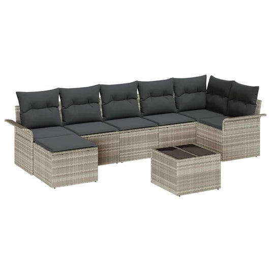 Garten-Sofa-Set mit Kissen 8 pcs Hellgrau Poly Rattan
