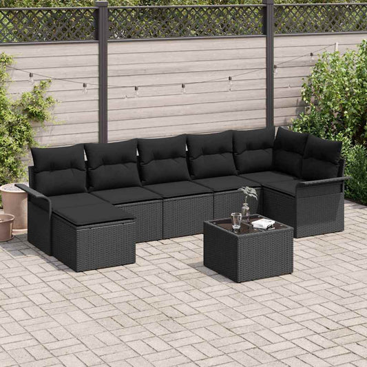 Garten-Sofa-Set mit Kissen 8 pcs Schwarz Poly Rattan