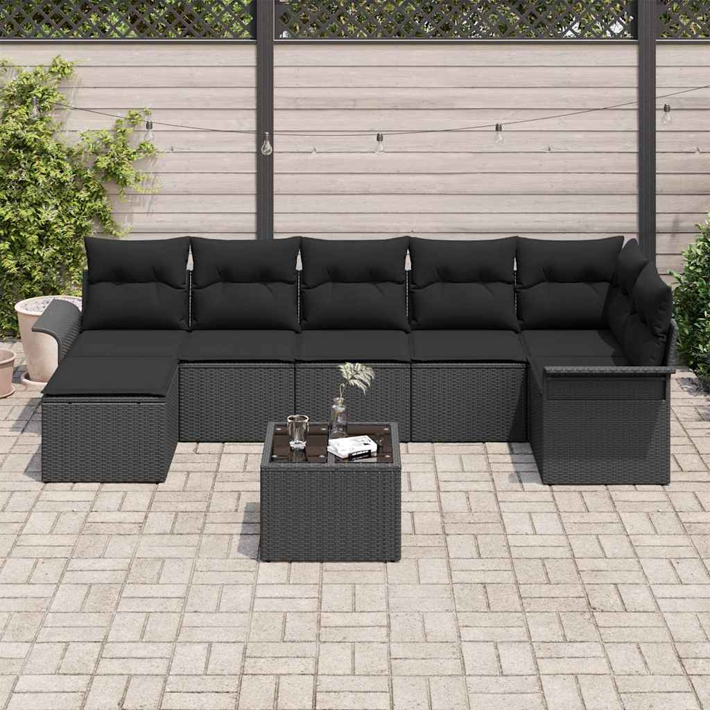 Garten-Sofa-Set mit Kissen 8 pcs Schwarz Poly Rattan