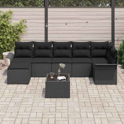Garten-Sofa-Set mit Kissen 8 pcs Schwarz Poly Rattan