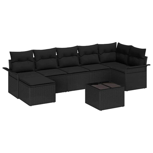 Garten-Sofa-Set mit Kissen 8 pcs Schwarz Poly Rattan