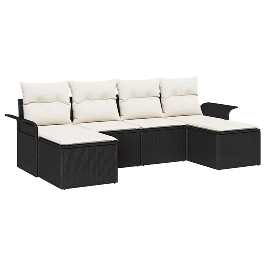 Garten-Sofa-Set mit Kissen 6 pcs Schwarz Poly Rattan