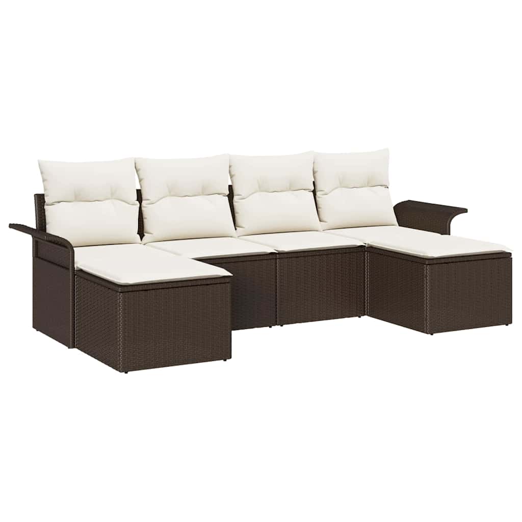 Garten-Sofa-Set mit Kissen 6 pcs Braun Poly Rattan