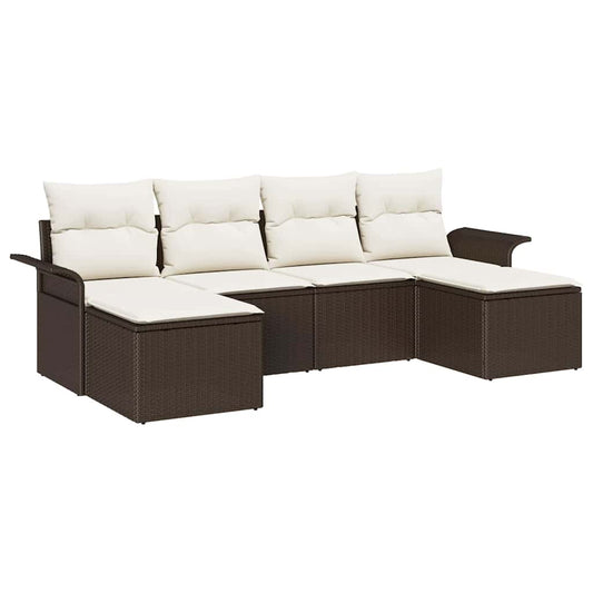 Garten-Sofa-Set mit Kissen 6 pcs Braun Poly Rattan