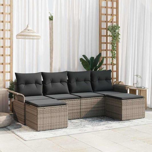 Garten-Sofa-Set mit Kissen 6 pcs Grau Poly Rattan