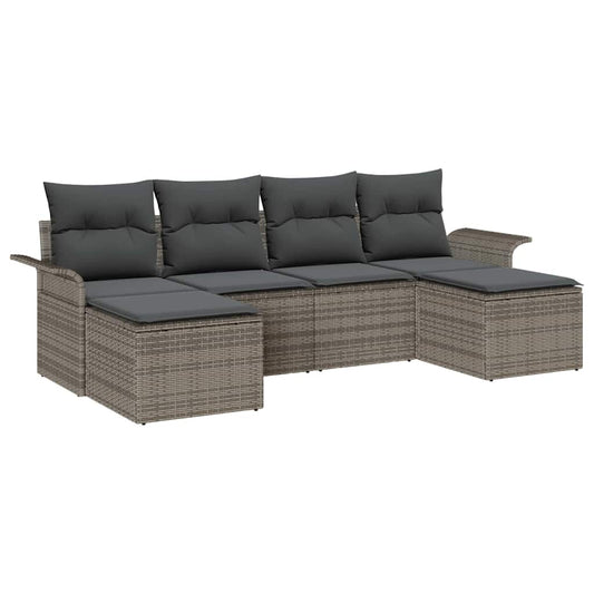 Garten-Sofa-Set mit Kissen 6 pcs Grau Poly Rattan