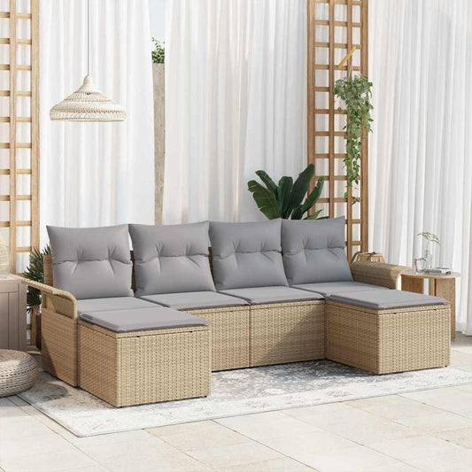 Garten-Sofa-Set mit Kissen 6 pcs Beige Poly Rattan