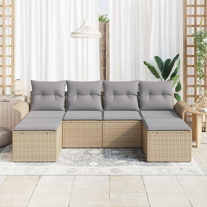 Garten-Sofa-Set mit Kissen 6 pcs Beige Poly Rattan