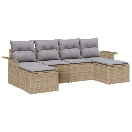 Garten-Sofa-Set mit Kissen 6 pcs Beige Poly Rattan
