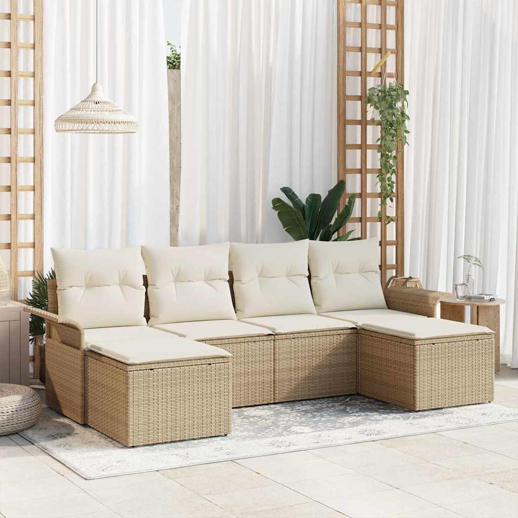 Garten-Sofa-Set mit Kissen 6 pcs Beige Poly Rattan
