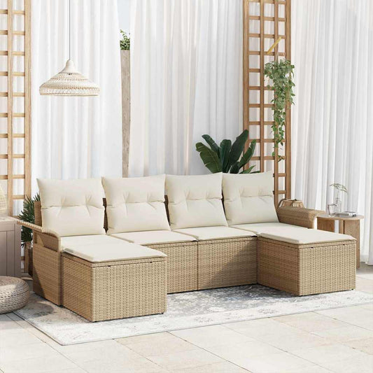 Garten-Sofa-Set mit Kissen 6 pcs Beige Poly Rattan