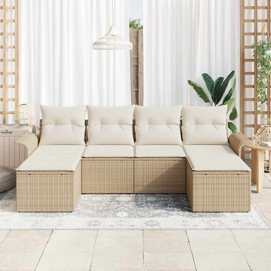 Garten-Sofa-Set mit Kissen 6 pcs Beige Poly Rattan