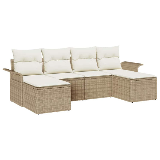 Garten-Sofa-Set mit Kissen 6 pcs Beige Poly Rattan