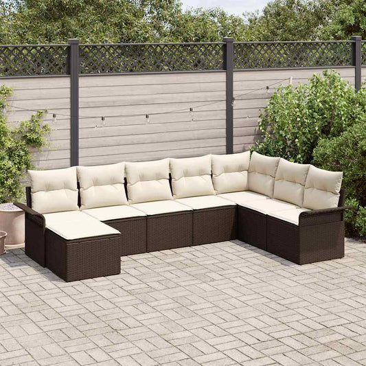 Garten-Sofa-Set mit Kissen 8 pcs Braun Poly Rattan