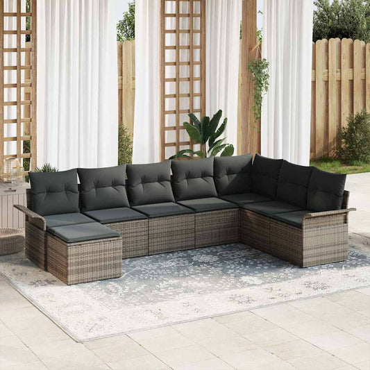 Garten-Sofa-Set mit Kissen 8 pcs Grau Poly Rattan